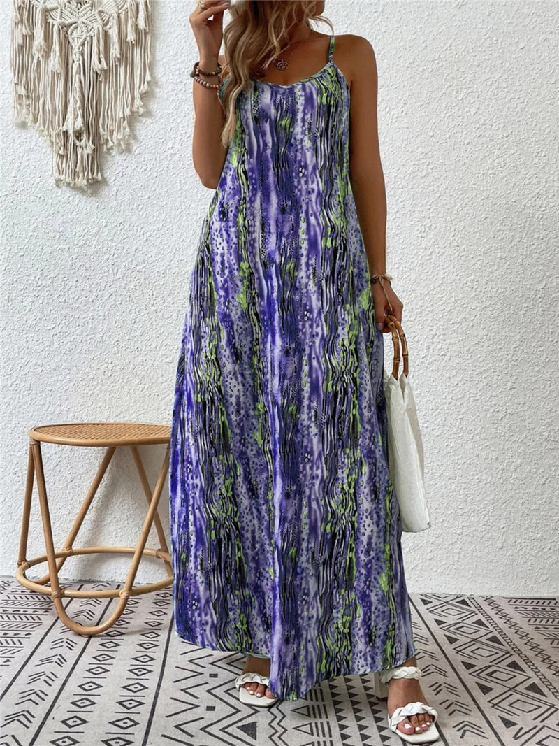Elegante maxi-jurk met print, ronde hals, normale pasvorm en ondoorzichtige stof - Trendsi