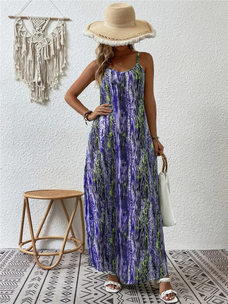 Elegante maxi-jurk met print, ronde hals, normale pasvorm en ondoorzichtige stof - Trendsi