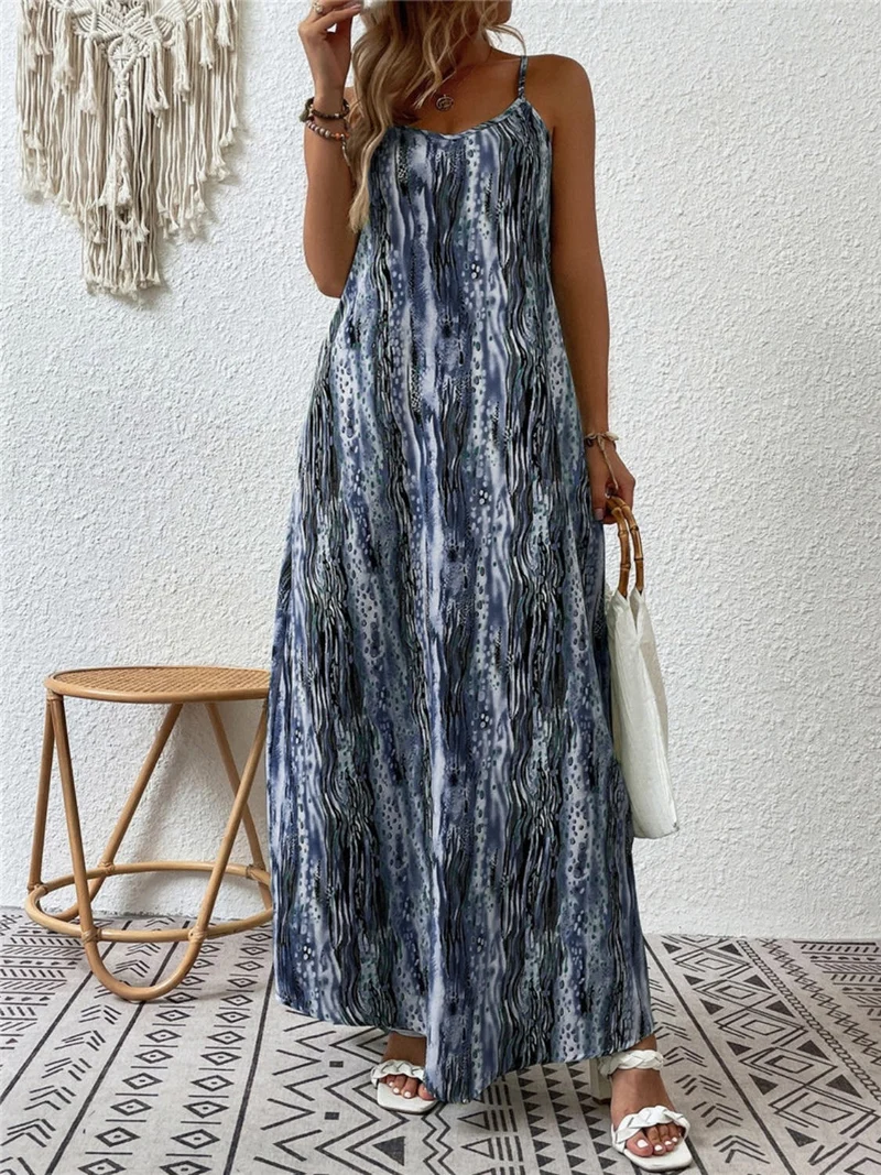 Elegante maxi-jurk met print, ronde hals, normale pasvorm en ondoorzichtige stof - Trendsi