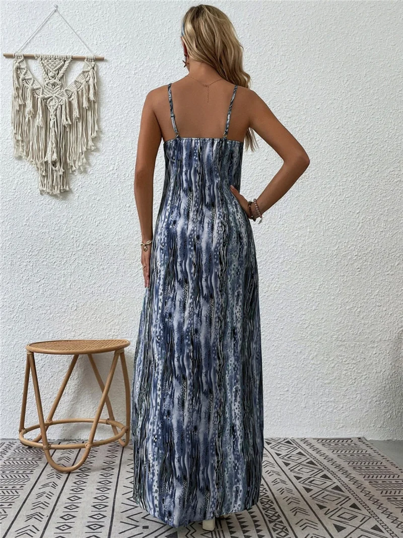 Elegante maxi-jurk met print, ronde hals, normale pasvorm en ondoorzichtige stof - Trendsi