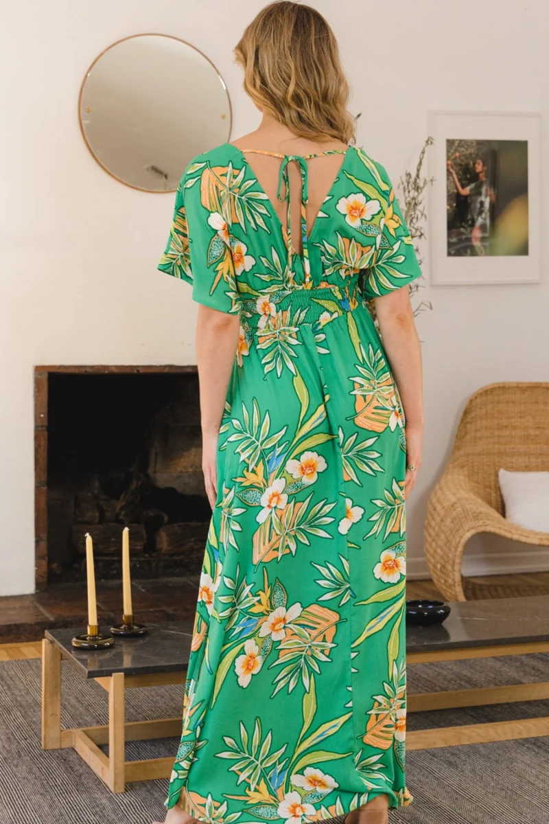 ODDI Full Size Bloemen Smokwerk Geknoopte Maxi-jurk