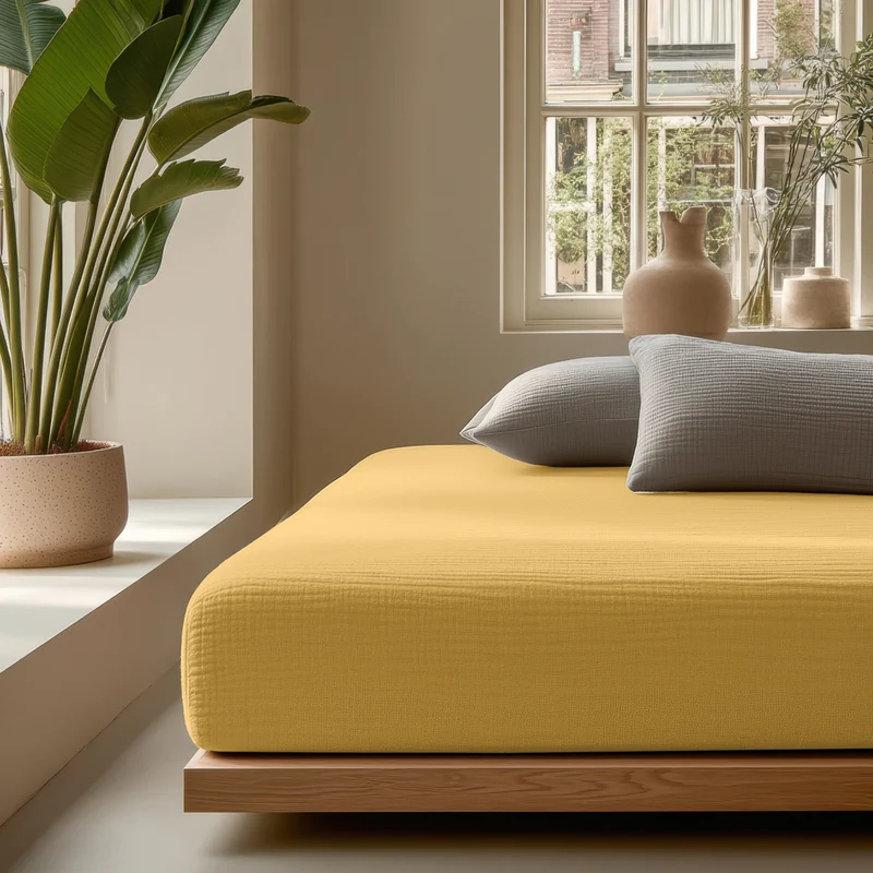 Musselin Spannbettlaken - Ochre-Yellow