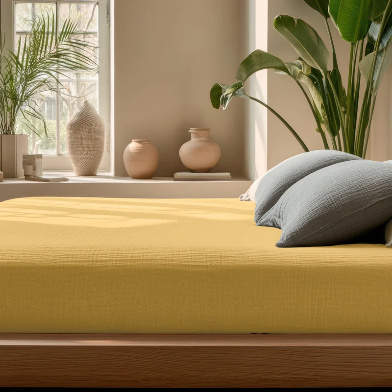 Musselin Spannbettlaken - Ochre-Yellow