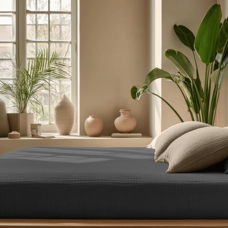 Musselin Spannbettlaken - Anthracite