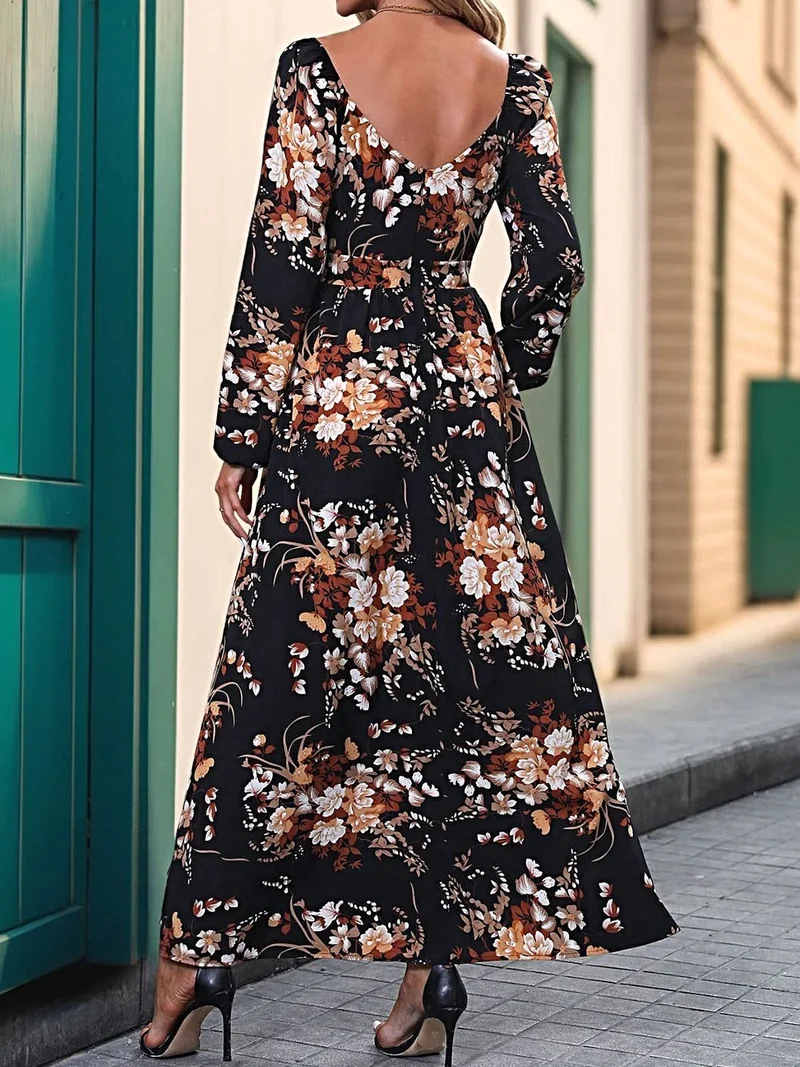 Perfecte elegante maxi-jurk van 100% polyester met split - ontwerp met lange mouwen en overslag