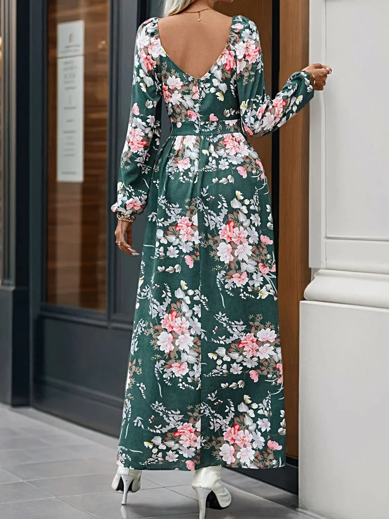Perfecte elegante maxi-jurk van 100% polyester met split - ontwerp met lange mouwen en overslag