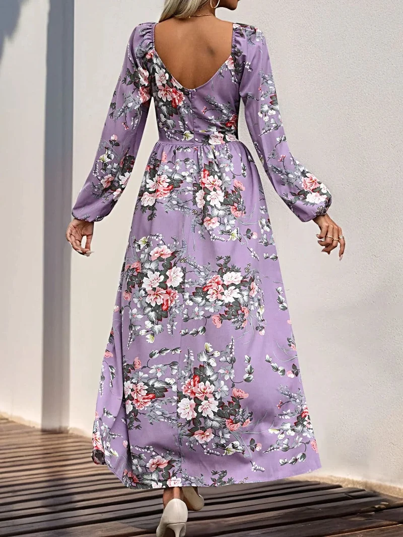 Perfecte elegante maxi-jurk van 100% polyester met split - ontwerp met lange mouwen en overslag
