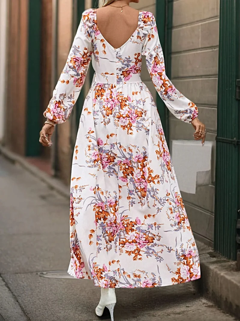 Perfecte elegante maxi-jurk van 100% polyester met split - ontwerp met lange mouwen en overslag