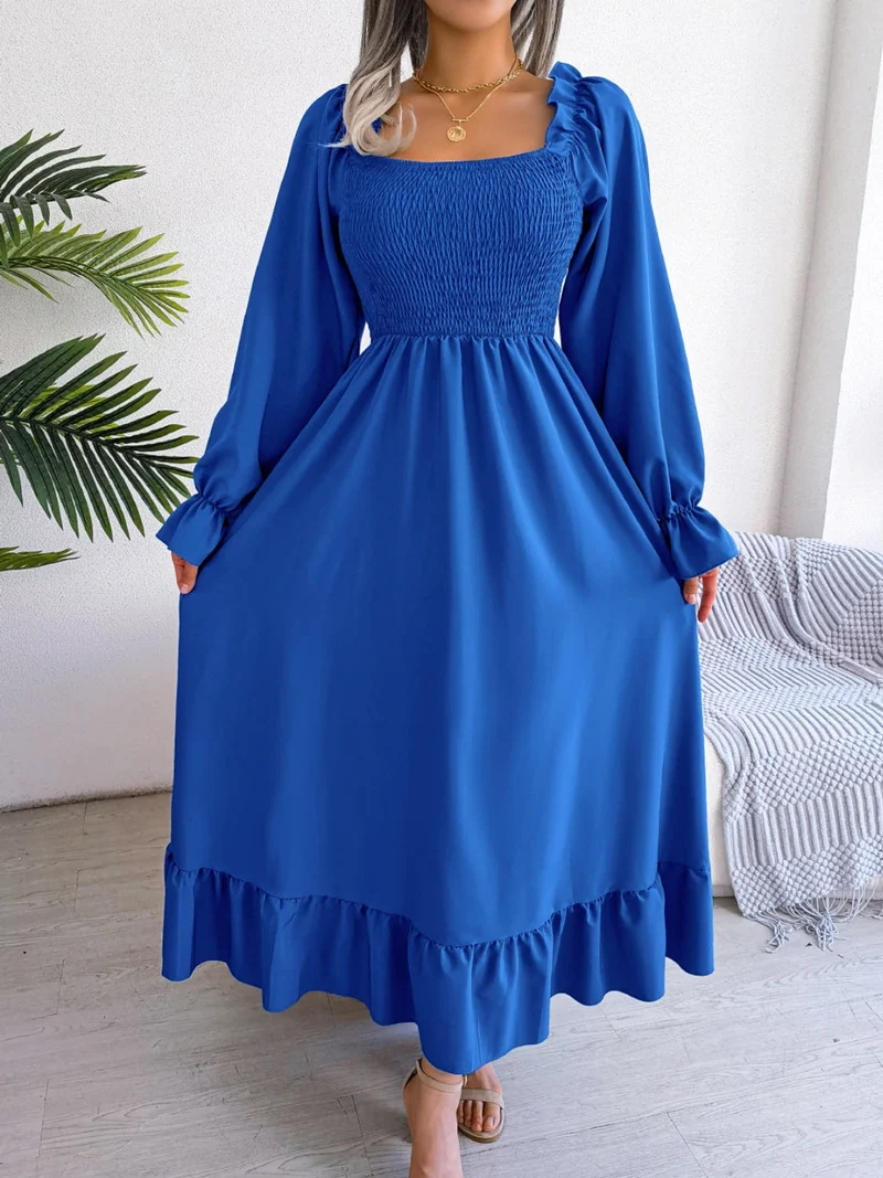 Elegante jurk met geplooide mouwen en ruches voor dames - ondoorzichtig, niet-elastisch, stijlvol ontwerp
