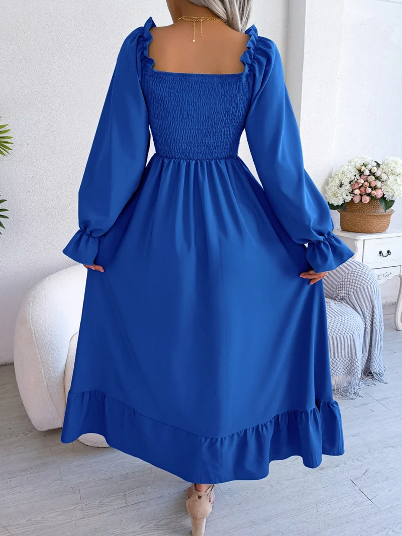 Elegante jurk met geplooide mouwen en ruches voor dames - ondoorzichtig, niet-elastisch, stijlvol ontwerp