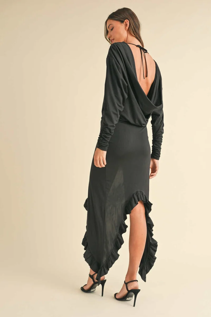 Mable Asymmetrische Jurk met Ruche Zoom en Rugloos