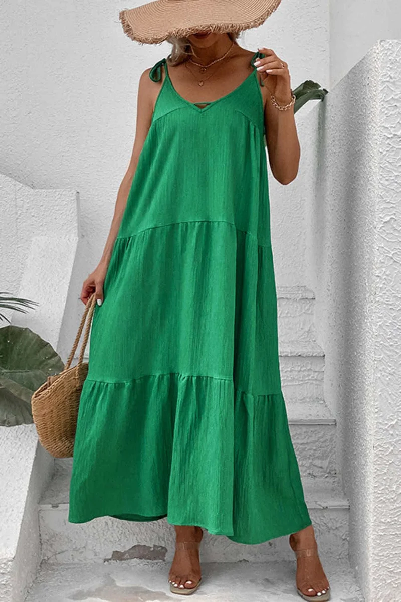 Perfee Tie-Shoulder Maxi-jurk met strikbandjes