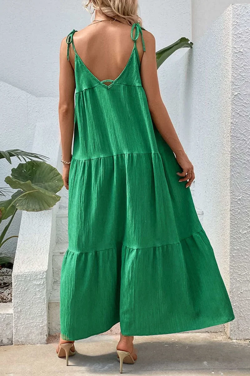 Perfee Tie-Shoulder Maxi-jurk met strikbandjes