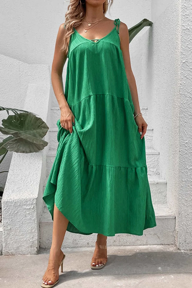 Perfee Tie-Shoulder Maxi-jurk met strikbandjes