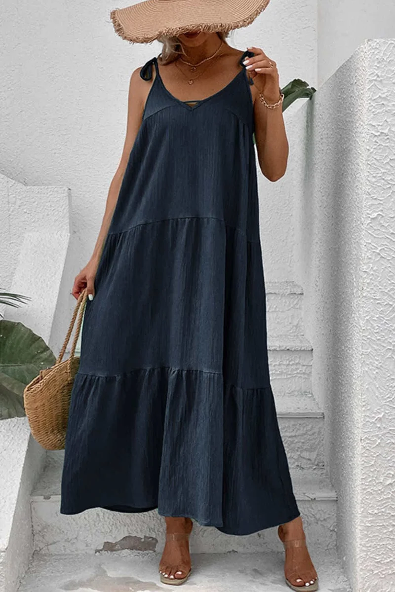 Perfee Tie-Shoulder Maxi-jurk met strikbandjes