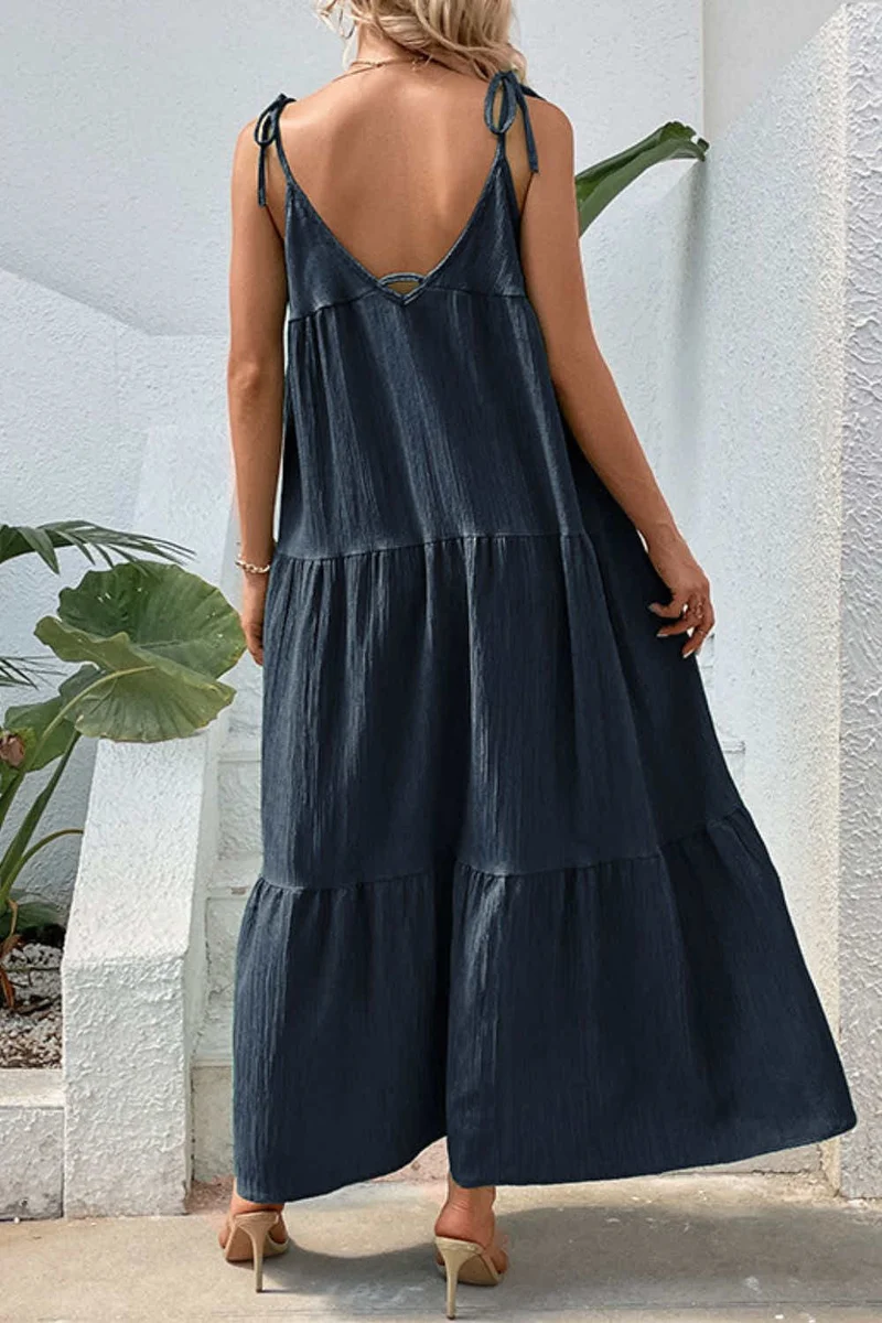 Perfee Tie-Shoulder Maxi-jurk met strikbandjes