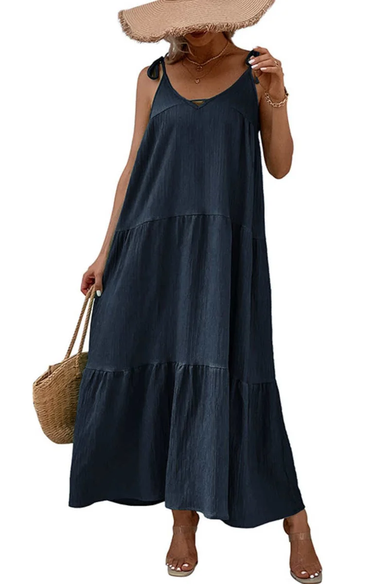 Perfee Tie-Shoulder Maxi-jurk met strikbandjes