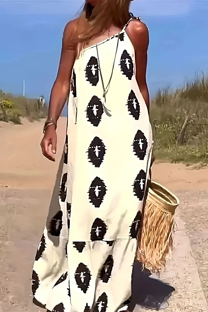 Chique maxi-jurk met print en asymmetrische schouder - elegante ondoorzichtige stijl van Trendsi