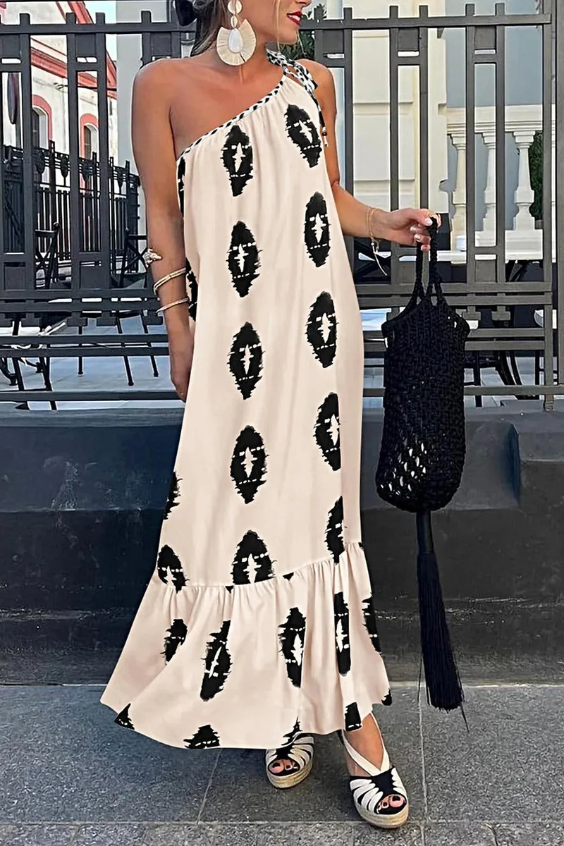 Chique maxi-jurk met print en asymmetrische schouder - elegante ondoorzichtige stijl van Trendsi