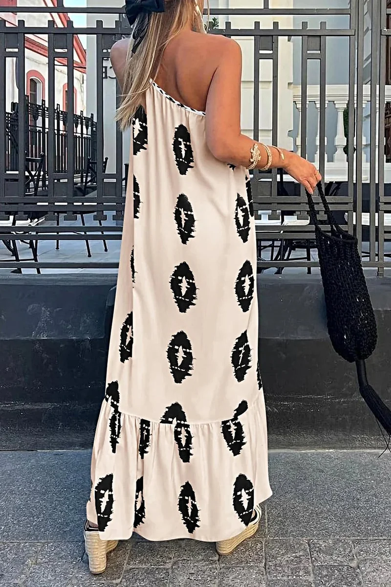 Chique maxi-jurk met print en asymmetrische schouder - elegante ondoorzichtige stijl van Trendsi