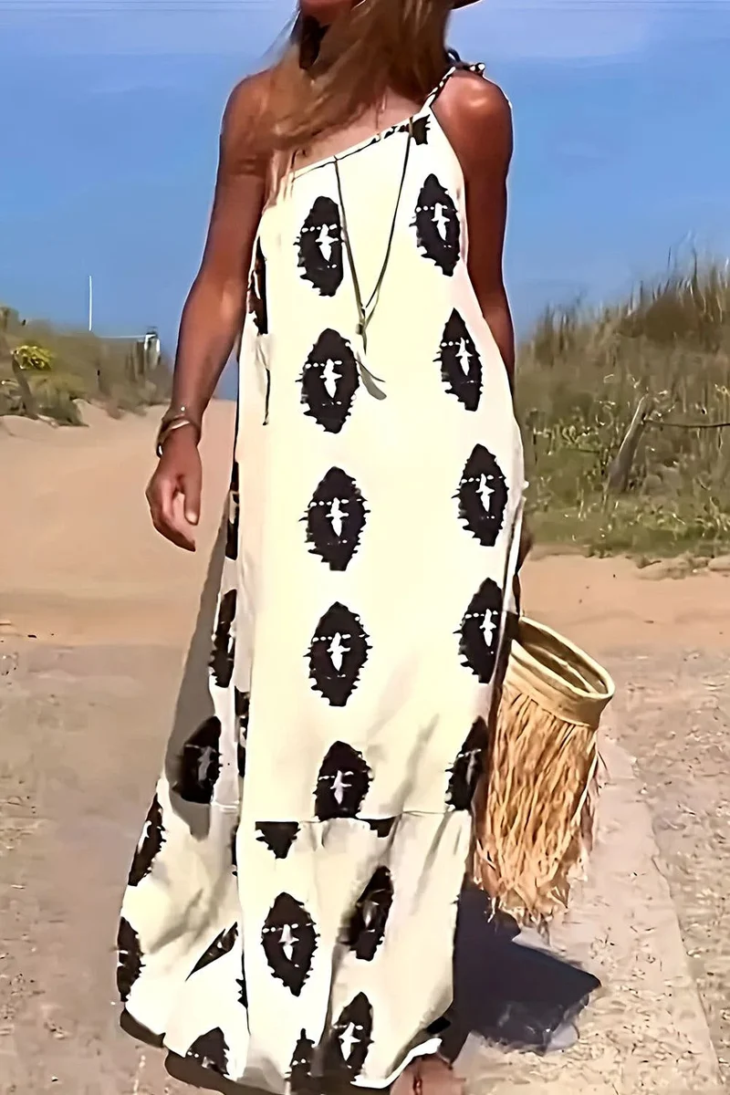 Chique maxi-jurk met print en asymmetrische schouder - elegante ondoorzichtige stijl van Trendsi