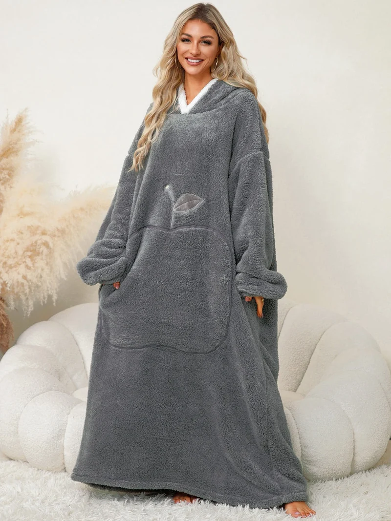 Luxe loungejurk met capuchon, zakken en lange mouwen - ondoorzichtig en licht elastisch