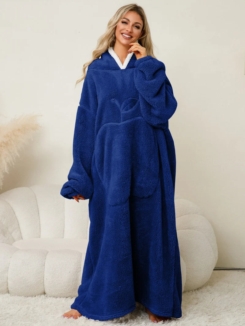 Luxe loungejurk met capuchon, zakken en lange mouwen - ondoorzichtig en licht elastisch