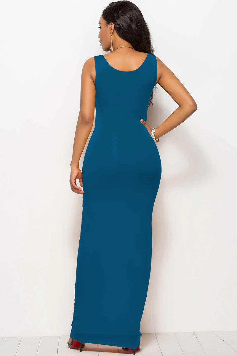 Maxi-jurk met ronde hals en brede bandjes
