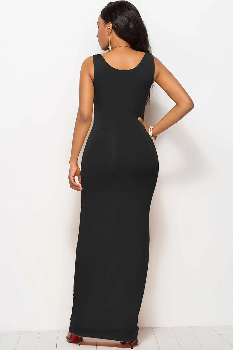 Maxi-jurk met ronde hals en brede bandjes