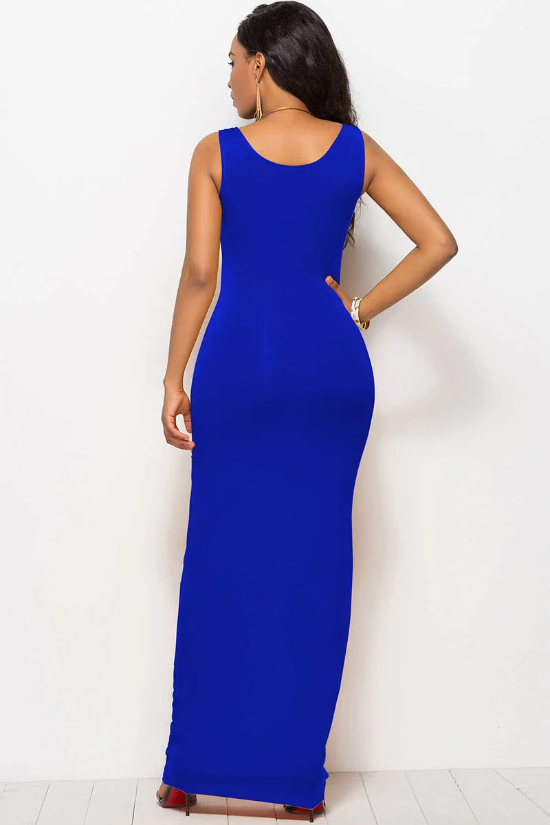Maxi-jurk met ronde hals en brede bandjes