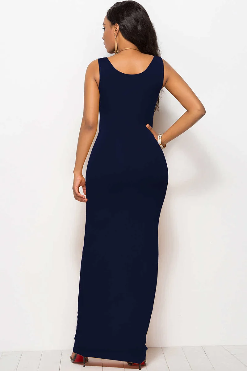 Maxi-jurk met ronde hals en brede bandjes