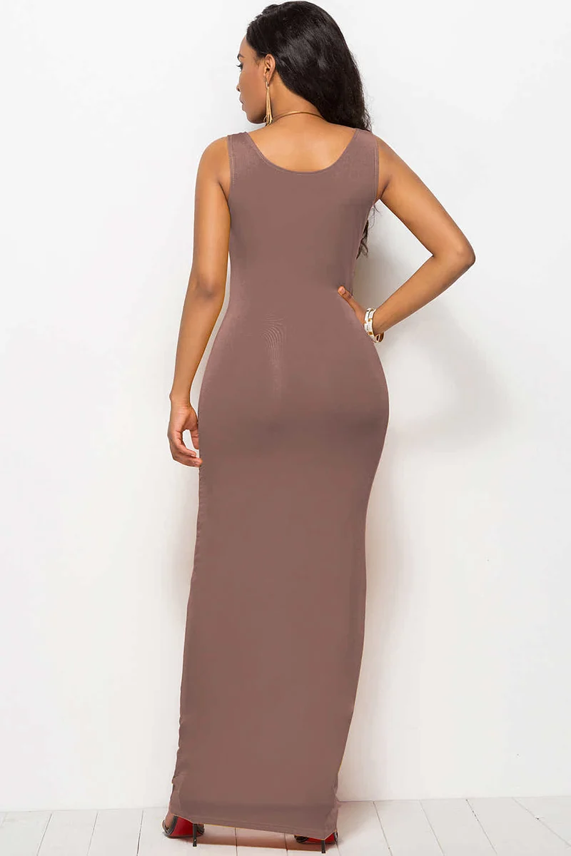 Maxi-jurk met ronde hals en brede bandjes