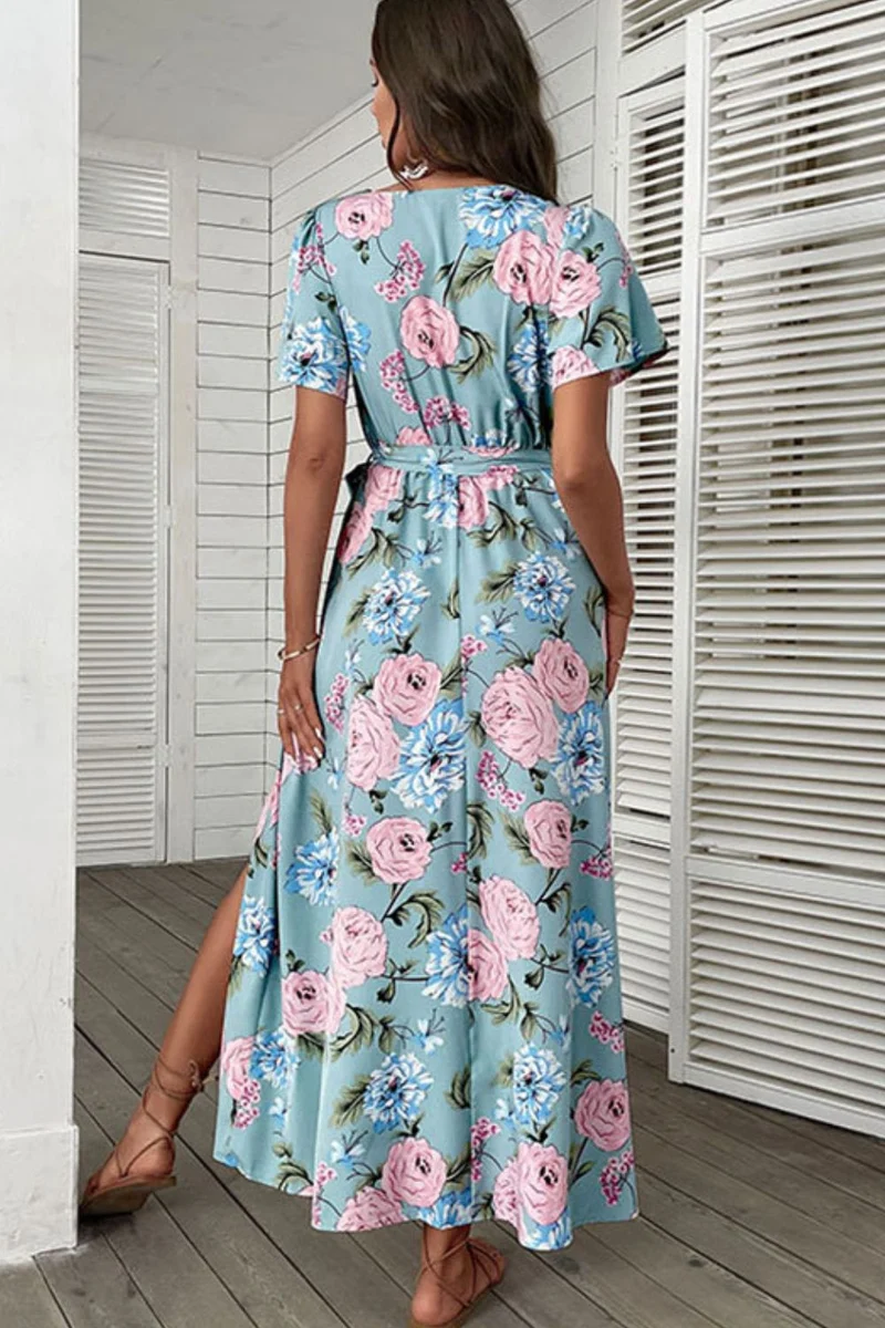 Perfee Floral Tie-Taille Slit Surplice Maxi-jurk