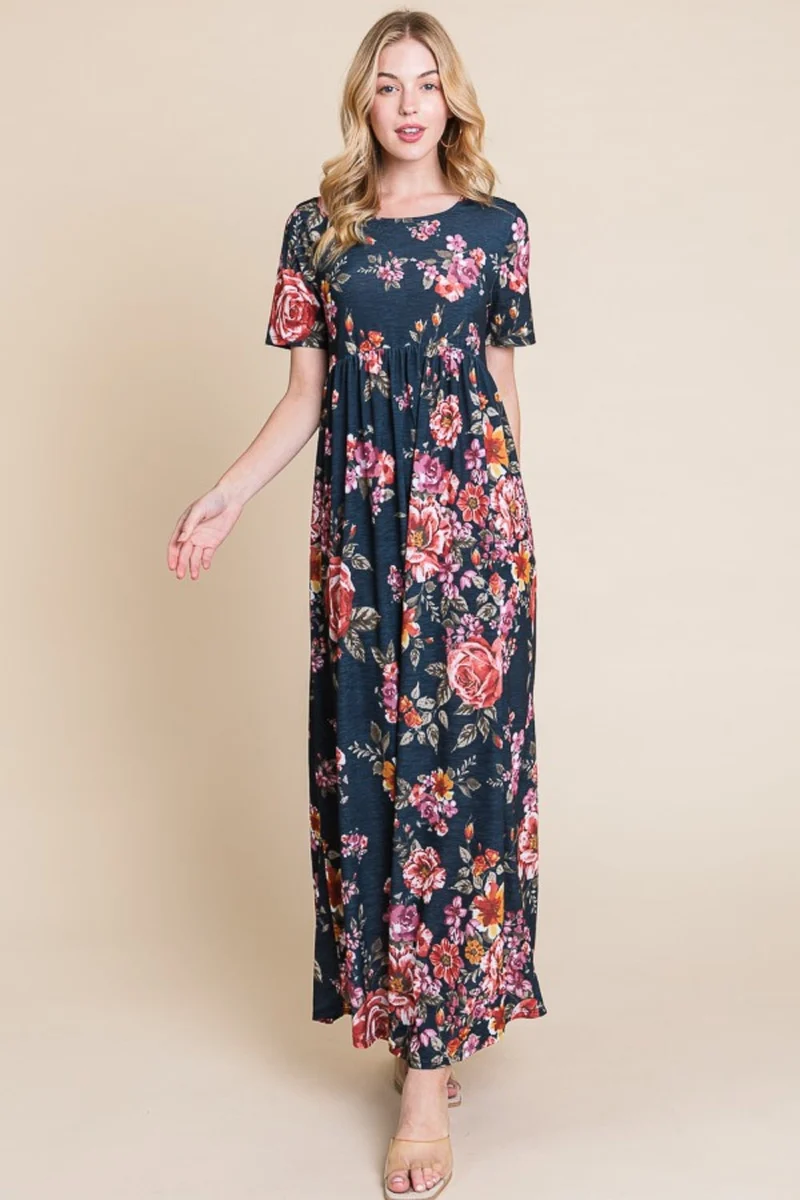 BOMBOM Maxi-jurk met korte mouwen en bloemenprint