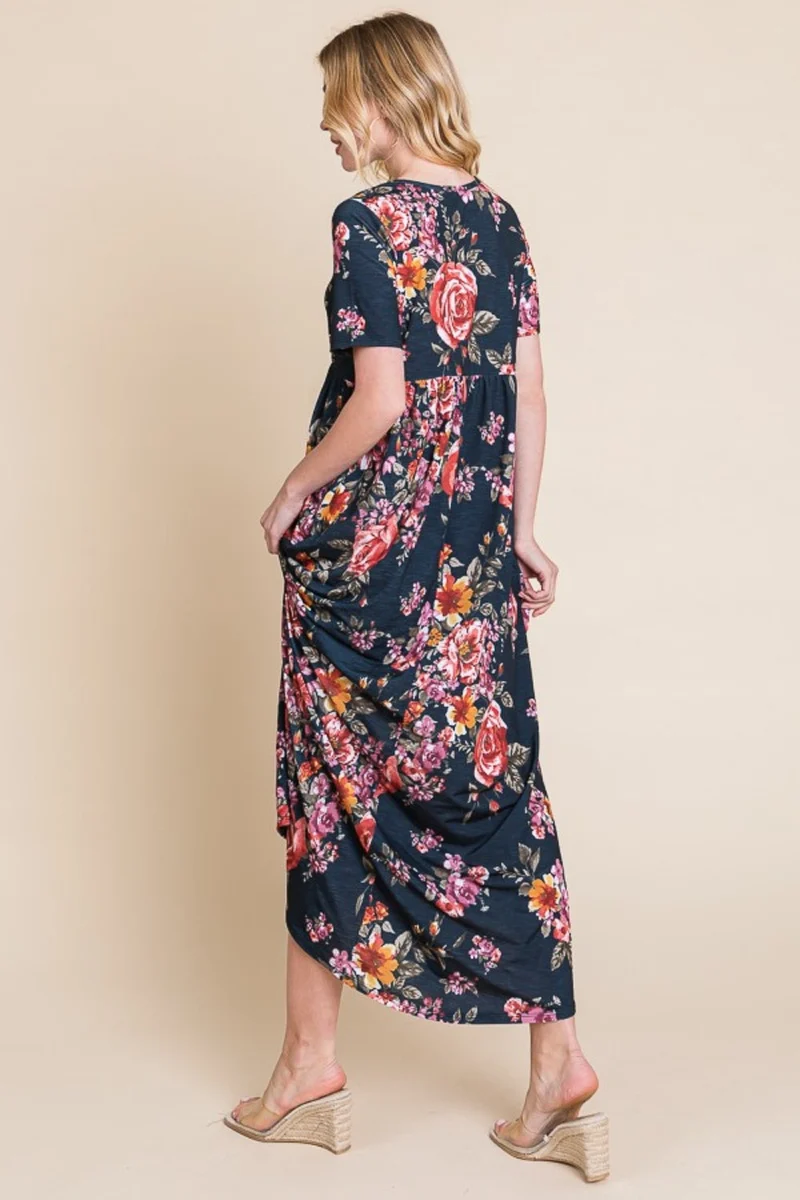 BOMBOM Maxi-jurk met korte mouwen en bloemenprint