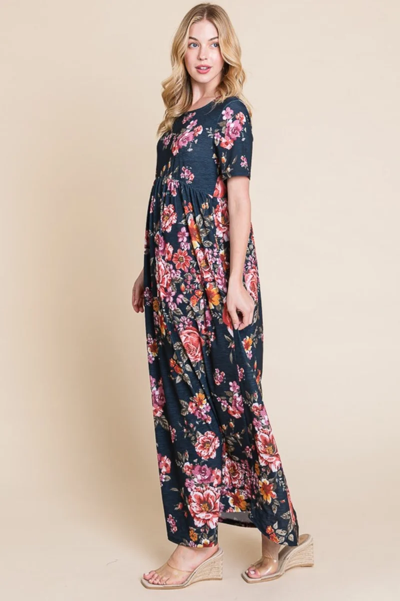 BOMBOM Maxi-jurk met korte mouwen en bloemenprint