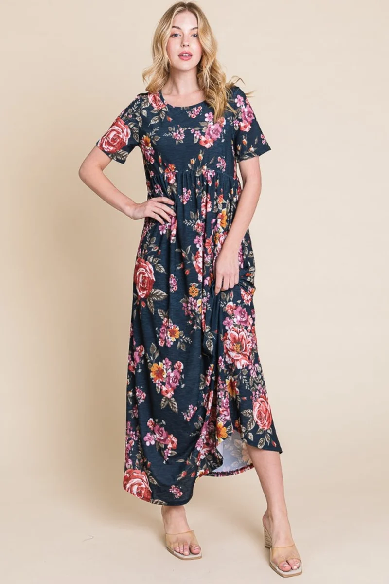 BOMBOM Maxi-jurk met korte mouwen en bloemenprint