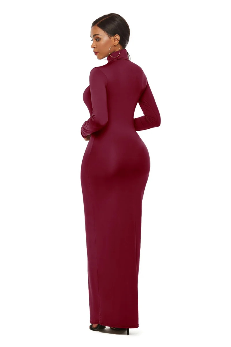 Mock Neck Lange Mouw Maxi Slim Jurk
