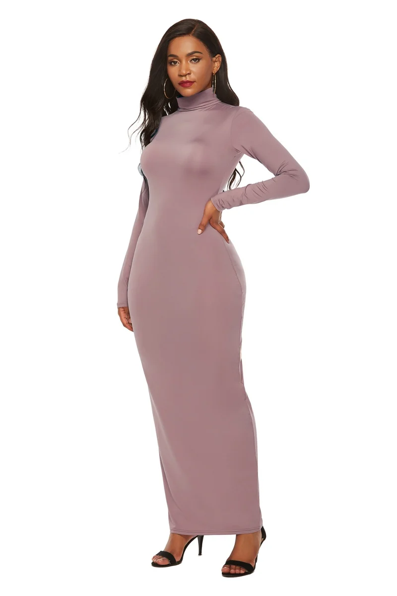 Mock Neck Lange Mouw Maxi Slim Jurk