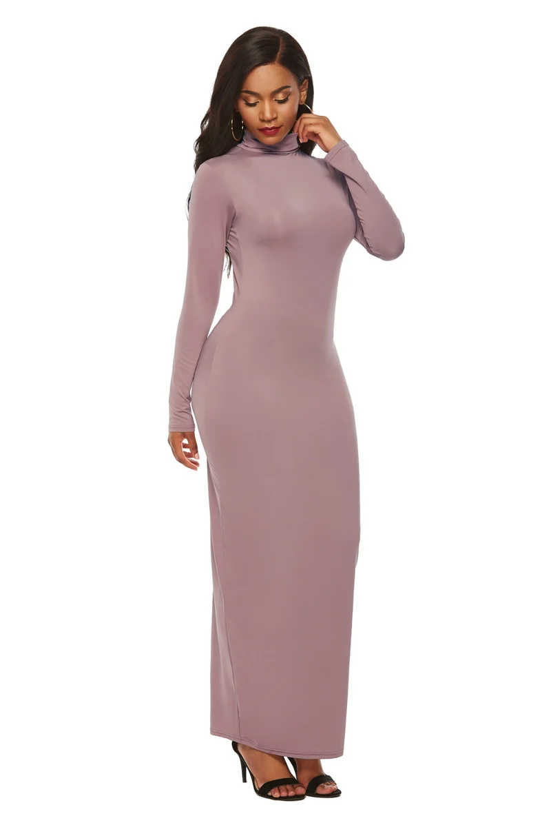 Mock Neck Lange Mouw Maxi Slim Jurk