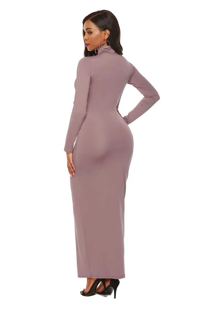 Mock Neck Lange Mouw Maxi Slim Jurk