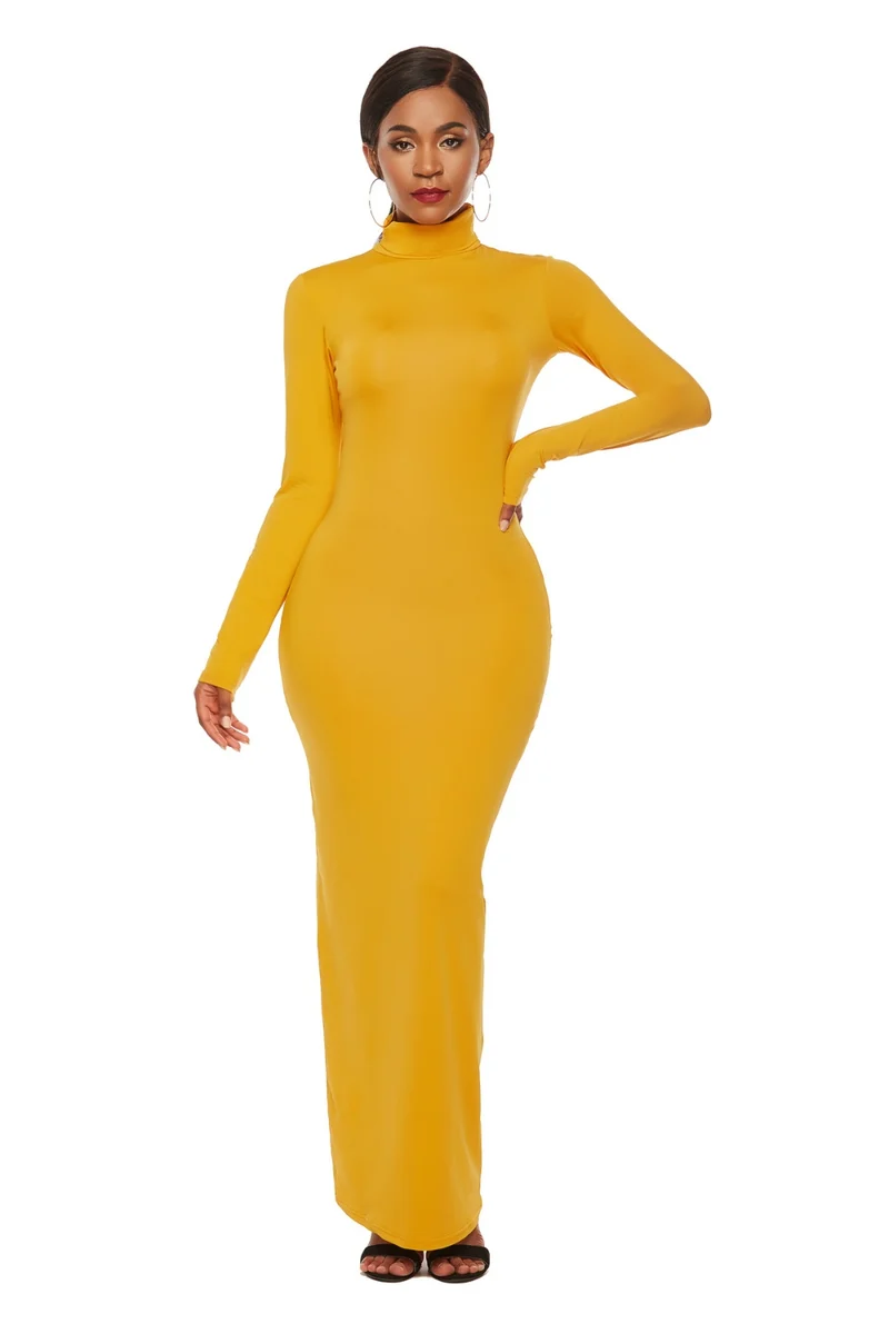 Mock Neck Lange Mouw Maxi Slim Jurk