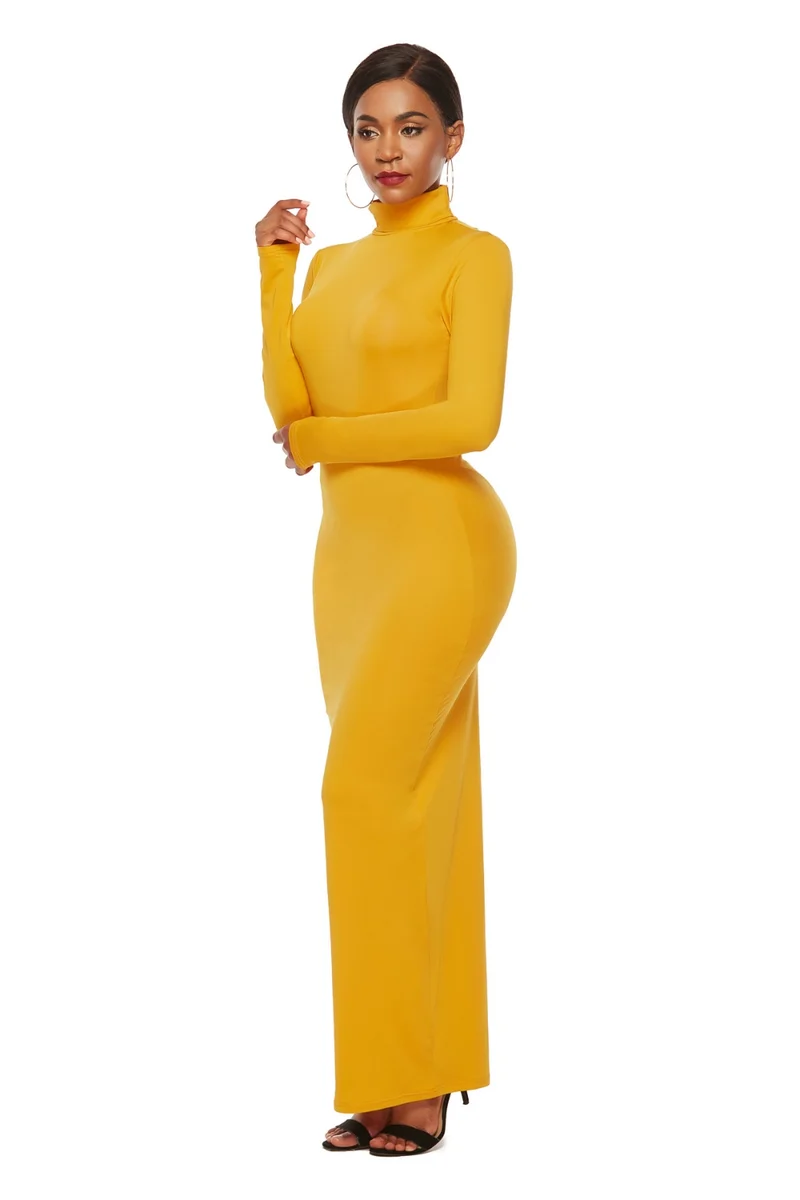 Mock Neck Lange Mouw Maxi Slim Jurk