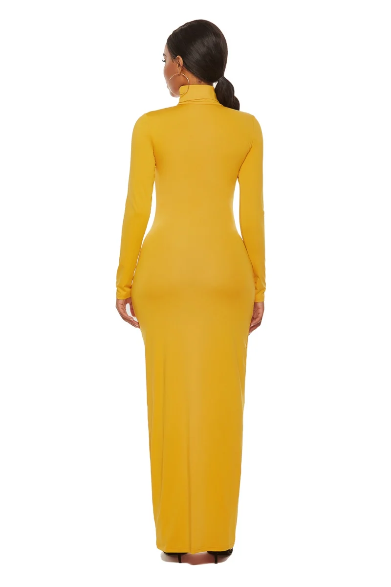 Mock Neck Lange Mouw Maxi Slim Jurk