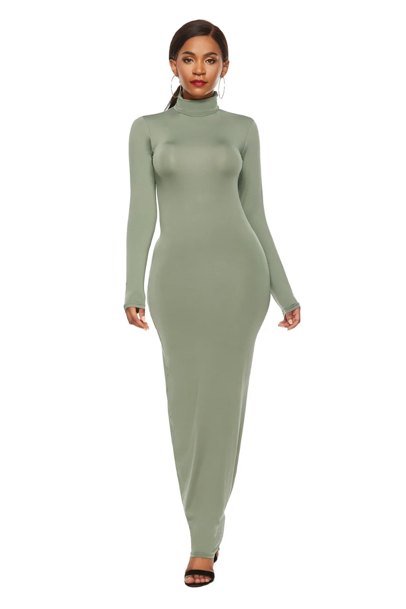 Mock Neck Lange Mouw Maxi Slim Jurk