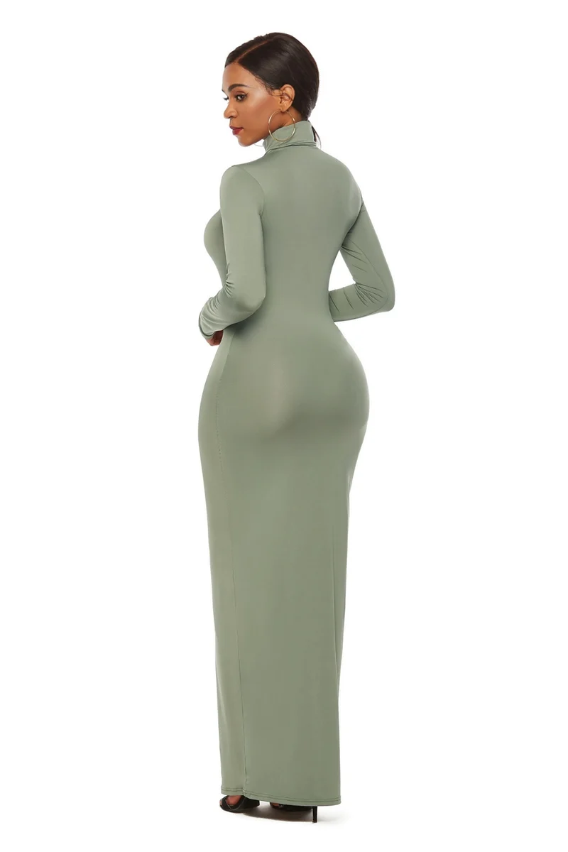 Mock Neck Lange Mouw Maxi Slim Jurk