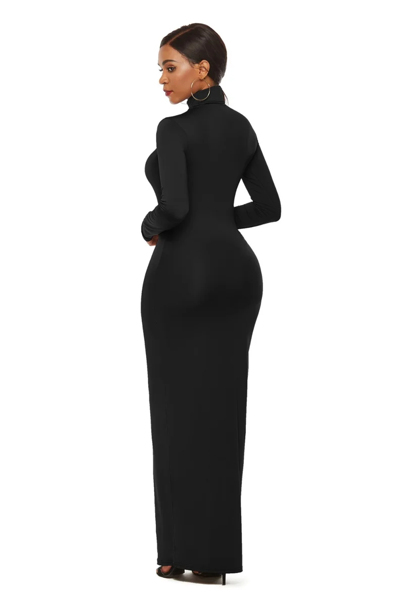 Mock Neck Lange Mouw Maxi Slim Jurk