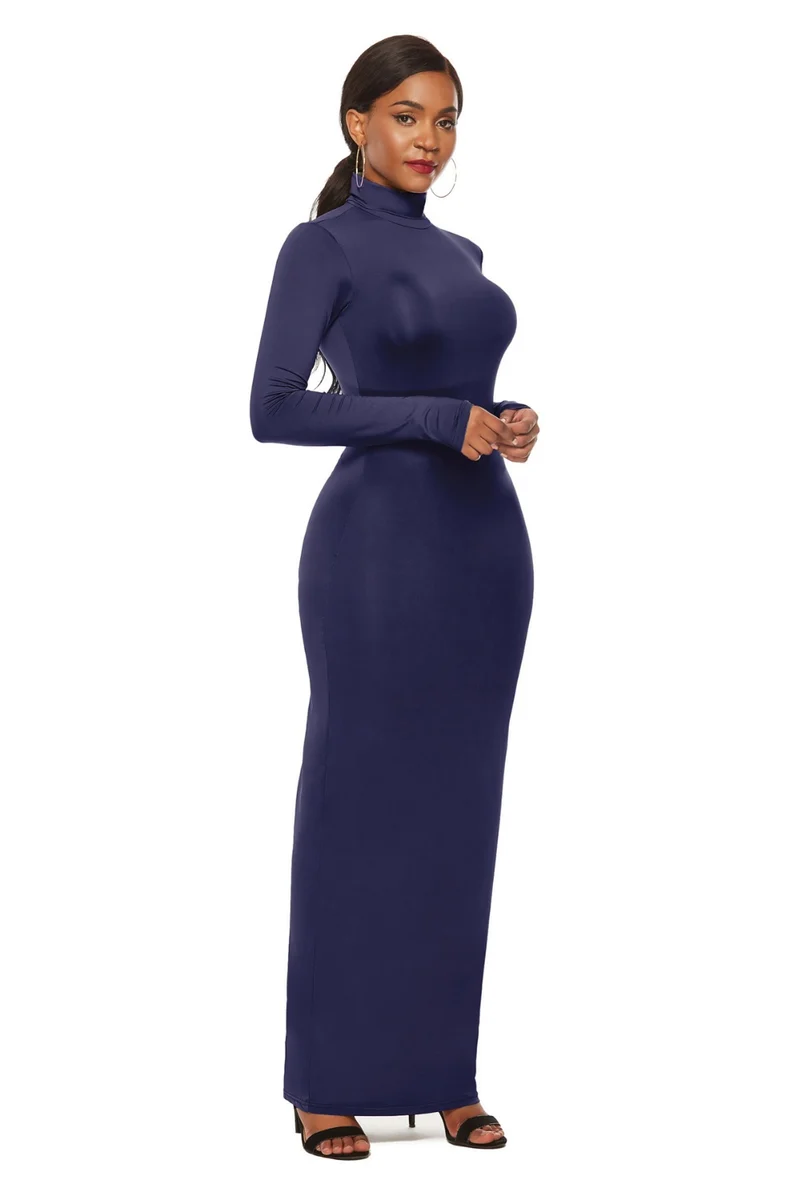 Mock Neck Lange Mouw Maxi Slim Jurk