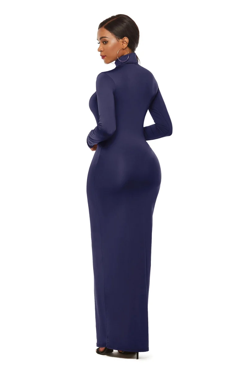 Mock Neck Lange Mouw Maxi Slim Jurk