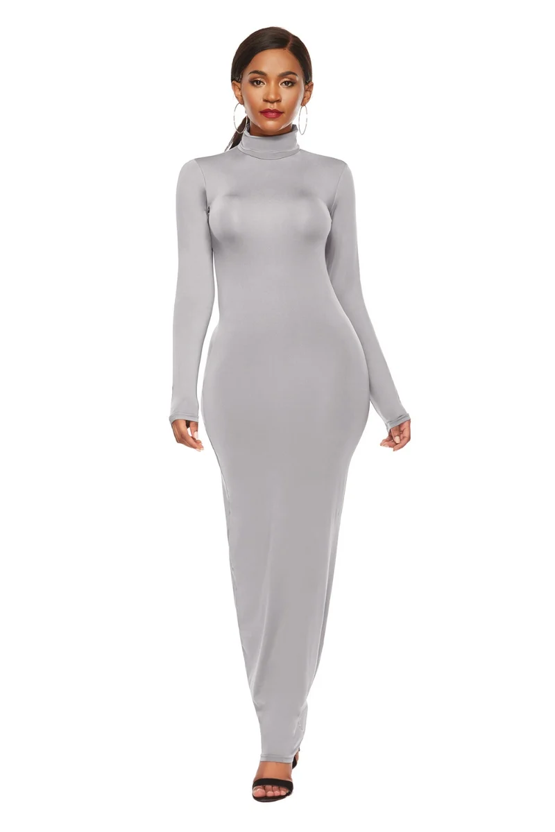 Mock Neck Lange Mouw Maxi Slim Jurk